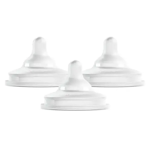 Boon Nursh Curve Silicone Baby Bottle Nipples - Platinum Food-Safe Silicone Bottle Nipples – Medium Flow Nipples for Baby Bottles - Baby Bottle-Feeding Supplies - 3 Count