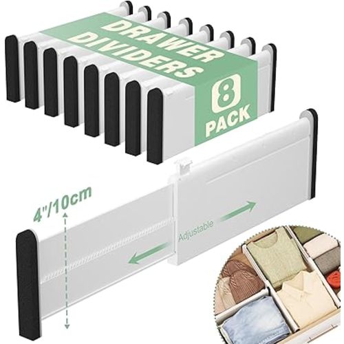 Adjustable Drawer Dividers, 4'' High Expandable Drawer Organizers for Clothes, 12 Pack 12.6-22.8'' Drawer Separators for Kitchen/Bedroom/Office/Bathroom Organization and Storage