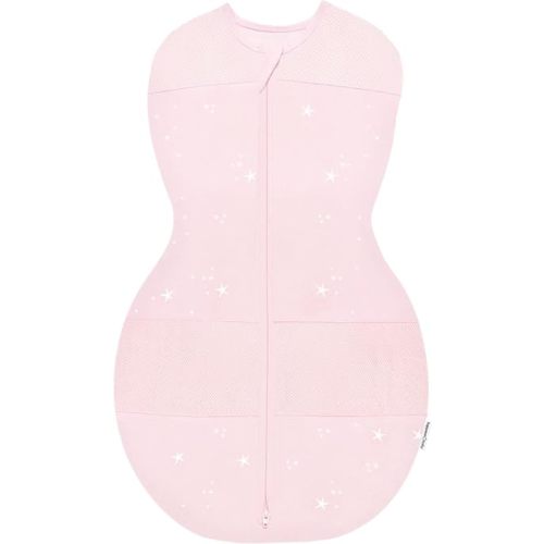 Happiest Baby Sleepea 5-Second Swaddle - 100% Organic Cotton Baby Swaddle Blanket - Doctor Designed Promotes Healthy Hip Development (Rose Stars, Large)