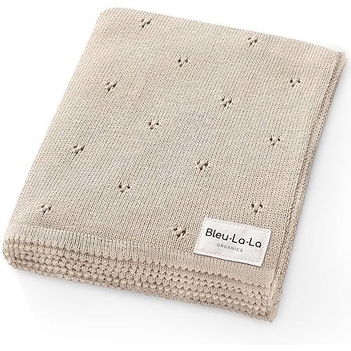 Organic Unisex Pointelle Receiving Swaddle Blanket for Boys & Girls - 100% Luxury Organic Soft Cotton Knit Warm Cozy Cuddle Stroller Crib Blanket for Newborns, Infants, & Toddlers (Oatmeal)