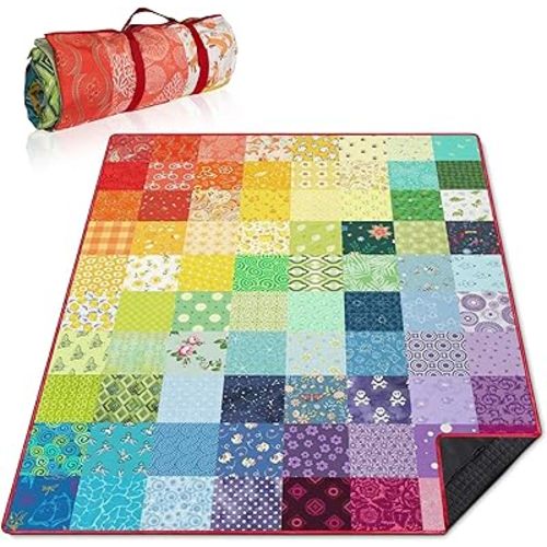 Extra Large Picnic Blankets Waterproof Foldable (60"x 80") Boho Beach Blanket Waterproof Sandproof,3-Layer Thicking Mat Outdoor Packable Camping Blanket