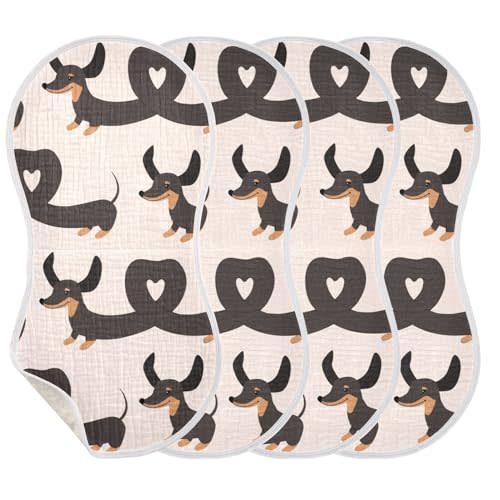 GOODOLD Dachshund Dogs Muslin Baby Burp Cloths - Super Absorbent and Soft Burping Rags - Cotton Burp Clothes Set for Boys and Girls, 4 Pack