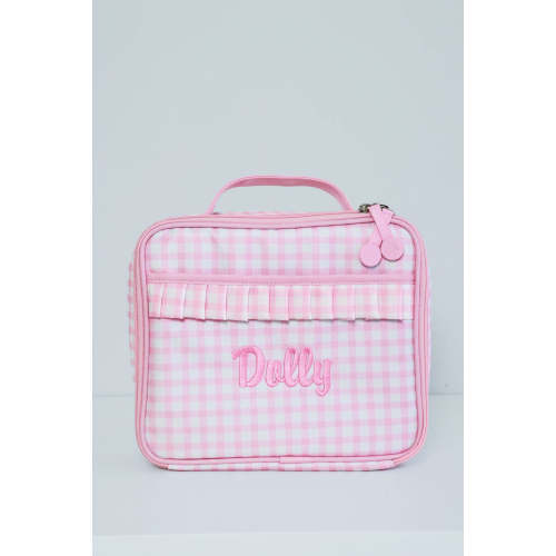Kids Embroidered Ruffle Lunchbox | Pink Gingham