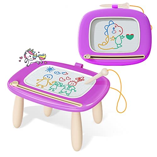Kikidex Toddler Magnetic Drawing Board, Age 1-3, Purple, Toddler Girl Toys, Doodle Board Pad, Learning & Educational Toys for 1-3 Year Olds, Includes Board, Pen, 4 Table Legs