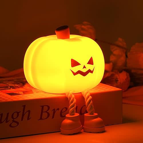 Pumpkin Night Light, Cute LED Pumpkin Lamp with 3 Level Dimmable, Nursery Nightlight for Kids, Silicone Rechargeable Bedside Touch Lamp, Funny Office Desk and Halloween Decor for Woman and Kids