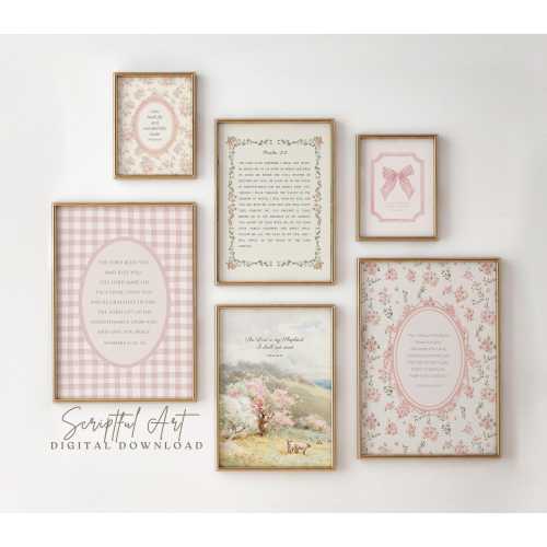 Christian Wall Art Pink Nursery Decor Set of 6 Coquette Girls Room Cottagecore Bible Verse Bundle Vintage Scripture Prints Digital Download