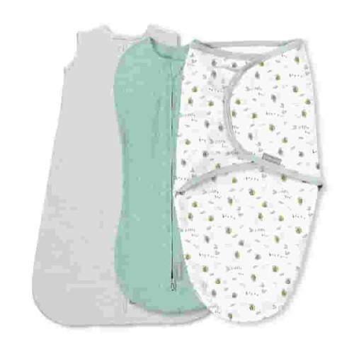SwaddleMe by Ingenuity Comfort Pack Baby Swaddle Set, Size 0-3 Months, Pod, Original Swaddle, Night Sack, 3pk - Little Bees