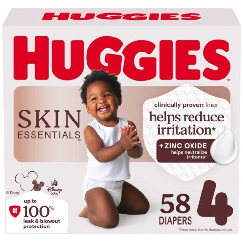 Huggies Skin Essentials Luxury Diapers - Size 4 - 58ct: 22 to 37 lbs, Elastic Stretch Sides, Paraben-Free, Non-Toxic