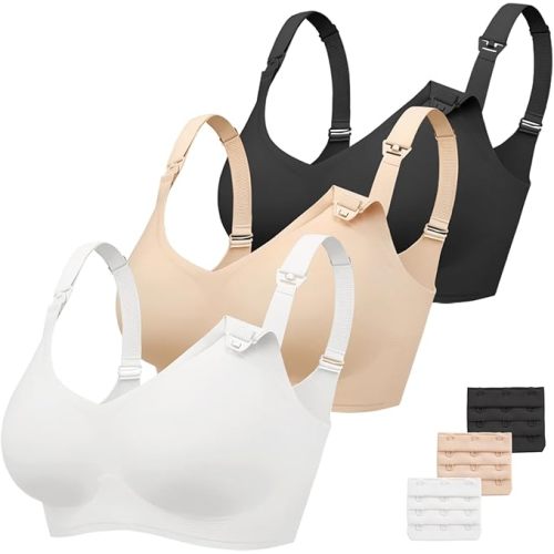 Vinfact 3 Pack Nursing Bras for Breastfeeding Comfort Maternity Bras for Pregnancy Wireless Seamless Breastfeeding Bras