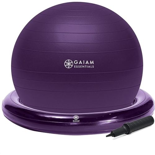 Balance Ball & Base Kit, 65cm Yoga Ball Chair, Exercise Ball with Inflatable Ring Base for Home or Office Desk, Includes Air Pump - Purple
