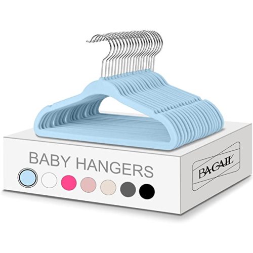 BAGAIL Kids Velvet Hangers 11” Inch Children's Clothes Hangers Non-Slip Baby Hangers for Infant/Toddler (Babyblue,50pack)