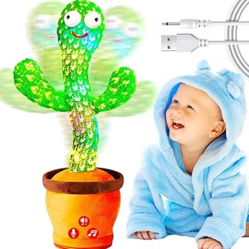 Rechargeable Dancing Talking Cactus Toy for Baby Toddler, Volume Adjustable Cactus Baby Toy Repeat What You Say, Interactive Baby Toys Gifts for Boys Girls, Singing Mimicking Cactus Toy