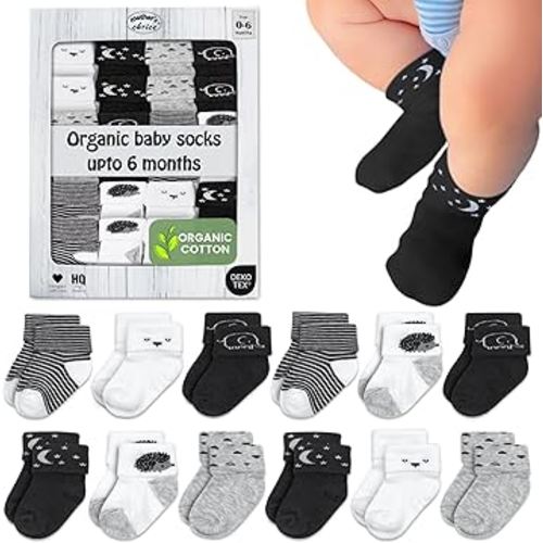 Mother's Choice Organic Cotton Baby Socks 0-6 Months - 12 pairs Soft, Cozy, and Gentle Newborn Socks for Girls & Boys, Perfect for Baby Registry, Everyday Wear, and Infant Comfort