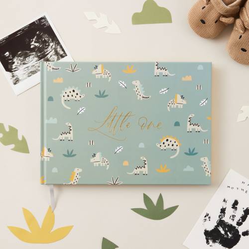 Luxury baby memory book (Little One - Dino with Gold Foil), baby shower gift, new parents gift, grandparents, with gilded gold edges