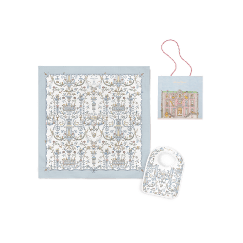 Carré & Satin Bib Set - Toile de Jouy Blue