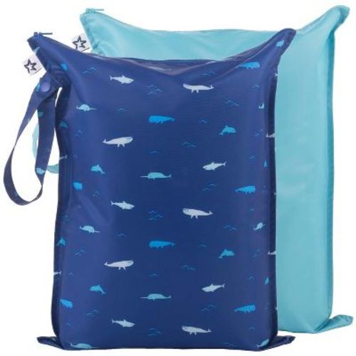 Tiny Twinkle Mess-proof Waterproof Washable Baby/toddler Wet Bags For Diapers, Swimsuits And Travel (ocean)