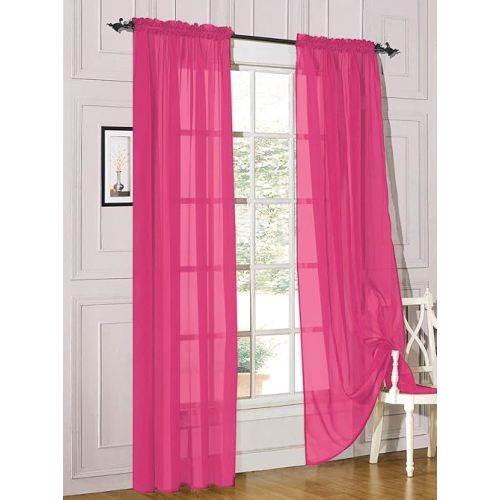 Decotex 2 Piece Sheer Voile Light Filtering Rod Pocket Window Curtain Panel Drape Set Available in a Variety of Sizes and Colors (54" X 54", Hot Pink)