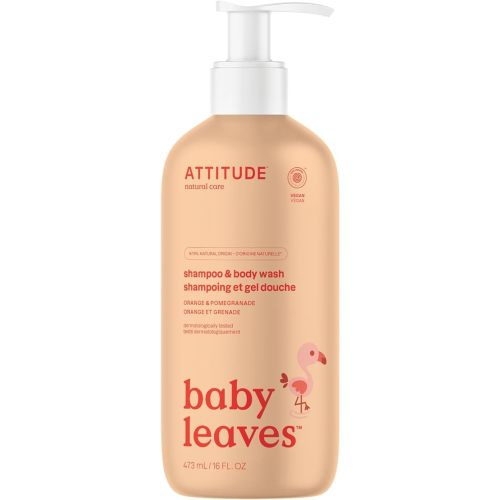 ATTITUDE 2-in-1 Shampoo and Body Wash for Baby, EWG Verified, Dermatologically Tested, Vegan, Orange and Pomegranate, 16 Fl Oz