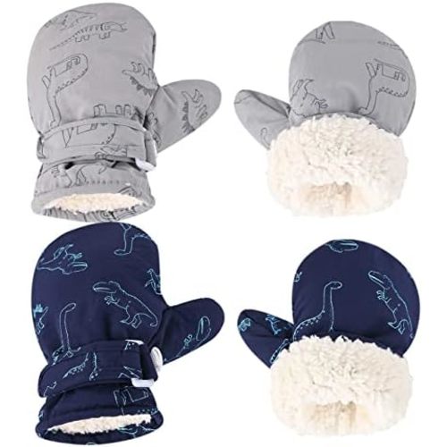 Fleece Lined Mittens for Baby Boys Girls,Baby Toddler Little Kids Winter Gloves Mittens - 2 Pair Pack