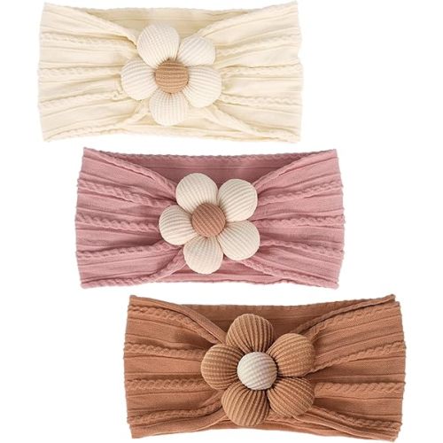 3 Pcs Baby Flower Headbands Baby Girls (Yellow,Pink,Brown)