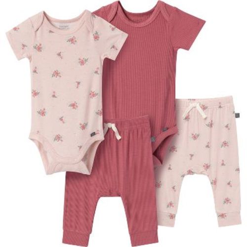 Modern Moments™ By Gerber Baby Girls' 4-pack Bodysuit And Pant Set, Pink Roses, Newborn