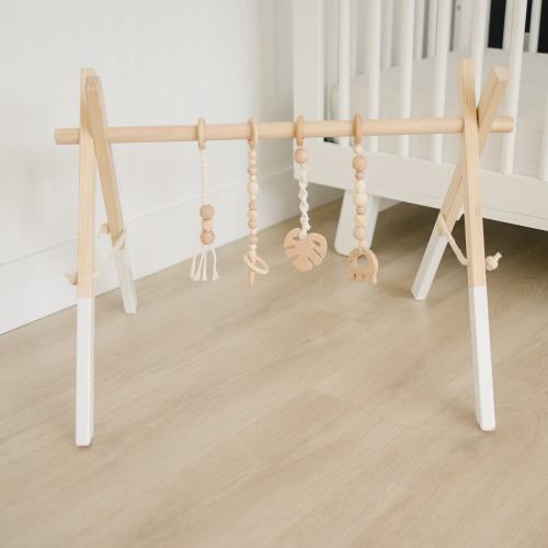 Wooden Baby Gym + Macrame Toys | Wooden Activity Gym – Poppyseed Play