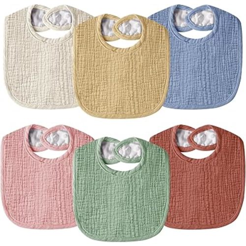 Muslin Baby Bibs for Unisex Boys Girls, Cotton Drool Bibs, Adjustable Newborn Bibs for Drooling and Teething