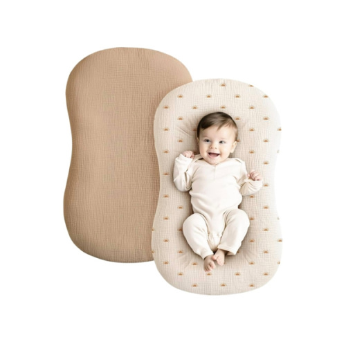 Konssy Muslin Baby Lounger Cover 2 Pack, 100% Cotton Newborn Lounger Cover, Soft and Breathable Baby Nest Slipcover for Boys Girls (Camel,Sun)