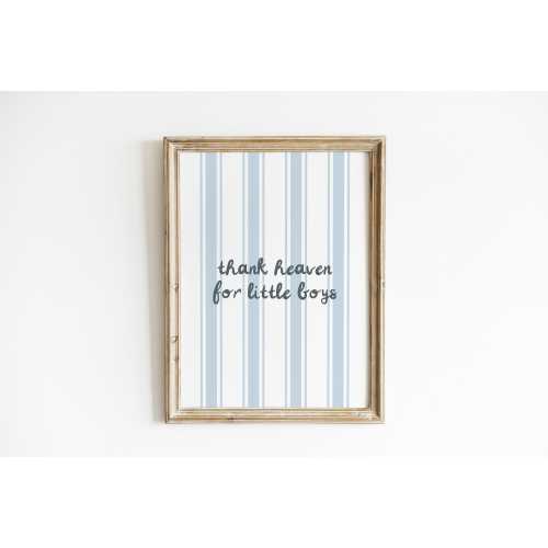 Thank Heaven For Little Boys Nursery Wall Art Script Baby Decor Blue Stripe Print Minimalist Newborn Nursery Soft Blue Decor XSBS14-A1