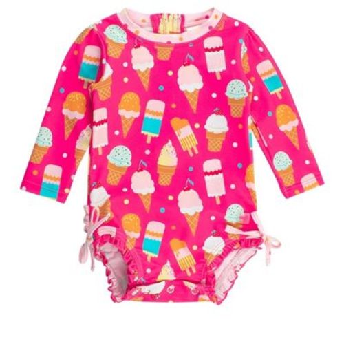RuffleButts Baby/Toddler Girls UPF50+ Long Sleeve One Piece Rash Guard