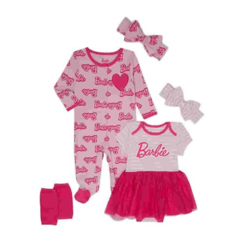Barbie Layette 5-Piece Baby Shower Gift Set, Newborn to 6/9 Months, Sophistication and Charm