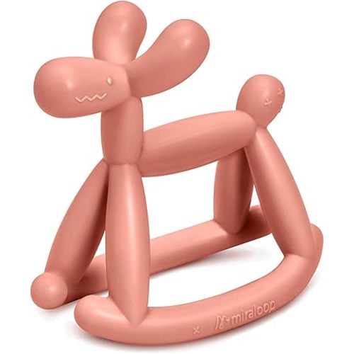 Teething Toy for Baby 0-6, 12, 18 Months Infant, Jellydog Never Drop Food Grade Silicone Rocking Teether, Prevent Choking & Odorless, Less Dust and Hair Adhesion, Baby Gift, Coral Red