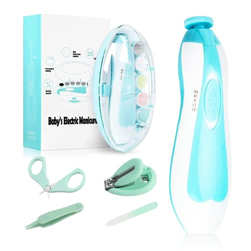 Baby Electric Nail File, 8 in 1 Safe Baby Nail Trimmer, Baby Nail Clippers with 6 Grinding Heads and Light, Baby Nail Care Kit for All Ages