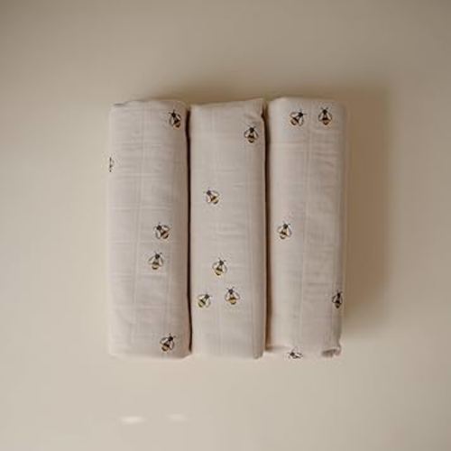 mushie Waterproof Changing Pad Liners | 100% Organic Cotton | Set of 3 (Bees Combo)