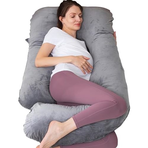 MOON PINE Pregnancy Pillow, U Shaped Full Body Pillow for Maternity Support, Sleeping Pillow with Cover for Pregnant Women (Dark Grey)