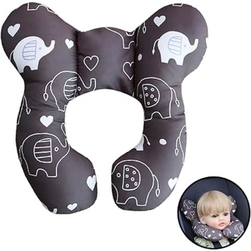 U-Shaped Baby Travel Pillow for Car Seat,Pushchair, Stroller,Soft Neck Support, Ideal for Babies 1-4 Years -Comfortable Baby Car Seat Head Support (Black Elephant)