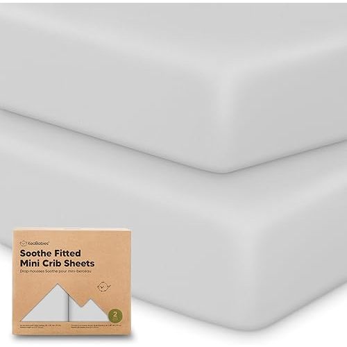 2-Pack Mini Crib Sheets Fitted - 38x26 Pack N Play Sheets for Pack and Play Mattress, Organic Cotton, Soft & Breathable Playard Bedding, Neutral Mini Toddler Bed Cover for Boys, Girls (French Gray)