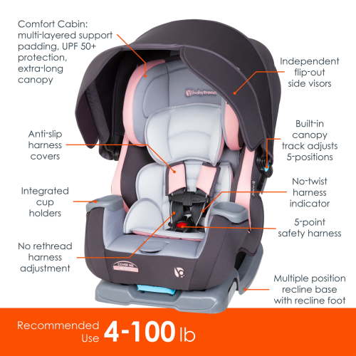 Free Shipping! Baby Trend Cover Me Convertible Car Seat with Canopy Pink, 4-in-1, UV Protection