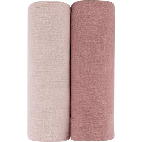 Ely’s & Co. Cotton Muslin Swaddle Blanket 2-Pack for Baby Girl — 100% Cotton Muslin Extra-Large Swaddle Blankets (47” x 47”) Cranberry & Rosewater Pink