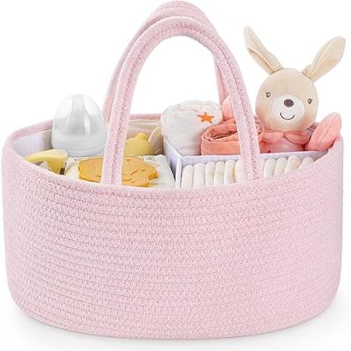 Maliton Baby Diaper Caddy Organizer, Cotton Rope Diaper Caddy Basket, Large Storage Basket for Newborn Boys and Girls, Gift for Baby Shower List, Newborn Essentials
