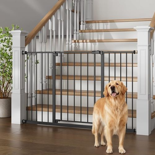 InnoTruth 29.5–49.75" Extra Wide Baby Gate for Stairs, 30" Tall Walk Through Dog Gate for Stairs & Doorways, Pressure-Mounted Safety Gate for Pets & Kids, Dual Lock & 2-Way Swing, Black