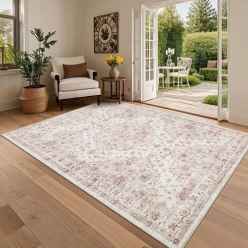 Area Rug 5x7 Vintage Floral Living Room Rug Non Slip, Soft Non Shedding Carpet