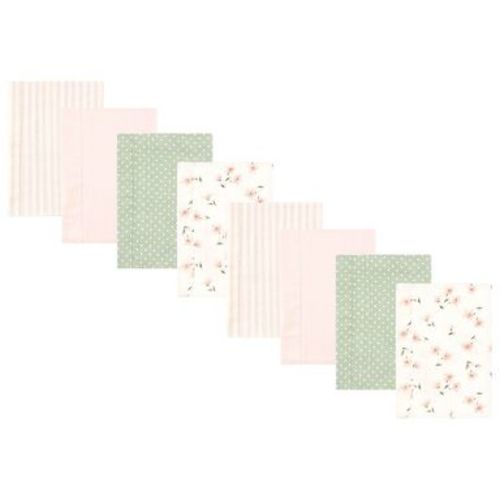 Hudson Baby Girls Cotton Poly Flannel Burp Cloths 8-Pack, Pink Dainty Floral, One Size
