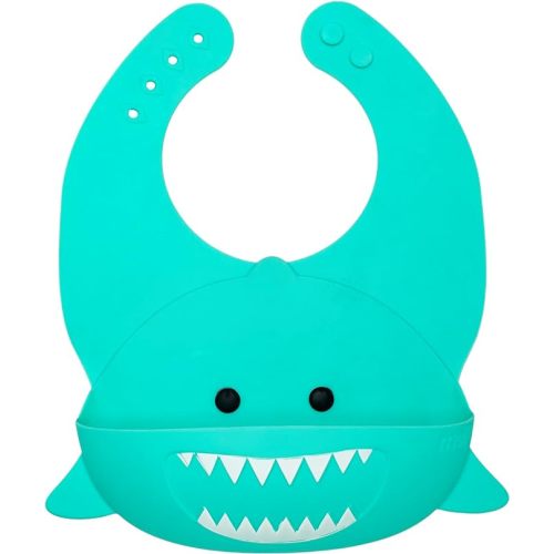 melii Silicone Weaning Bib for Babies & Toddlers, Large Food Catcher - Shark