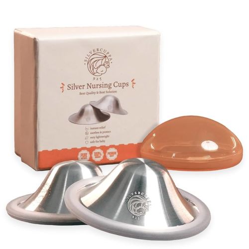 925 Silver Nipple Cups for Breastfeeding with Silicone Rings - Newborn Silver Nipple Shields, Postpartum Essentials & Nipple Covers for Nursing Mothers - Regular