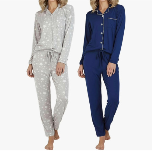 Real Essentials 2 Pack: Women's Pajamas Set Button Down Pants Soft Matching Sleepwear (Available In Plus)