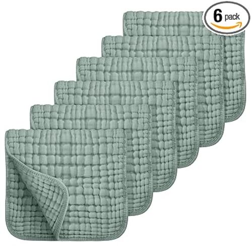 Looxii Muslin Burp Cloths 6 Pack - 20" x 10" - Ultra Soft & Absorbent, 6-Layer 100% Cotton for Spit Up & Drool- Gentle Baby Burping Cloth, Newborn Boys Girls Essentials, Dark Green