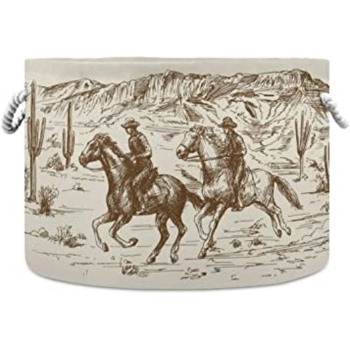 Cotton Rope Basket Portable Western Desert Cowboy Baby Laundry Basket for Blankets Toys Storage Basket