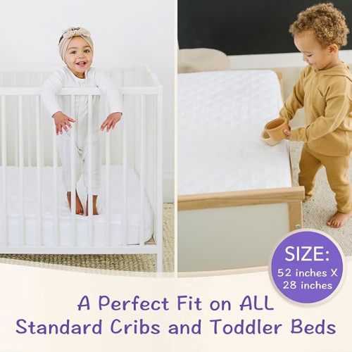 Crib Mattress Protector Pad - Waterproof & Noiseless, Ultra-Soft Breathable Mattress Cover for Baby Cribs and Toddler Beds, Highly Absorbent Fitted and Dryer Safe