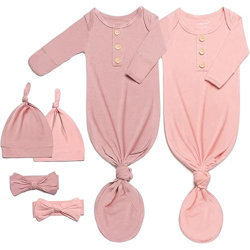 Baby Noah Newborn Knotted Gown Set with Hat and Headband - Buttery Soft Tie Bottom Gown for Baby's Sweet Dreams (2 Packs)